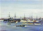 Alexei Petrowitsch Bogoljubow  - Bilder Gemälde - The Alexander Nevsky Frigate and Other Ships