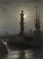 Alexei Petrowitsch Bogoljubow  - Bilder Gemälde - The Rostral Column near the Stock Exchange, St. Petersburg