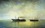 Alexei Petrowitsch Bogoljubow  - Bilder Gemälde - The Seizure of a Turkish Cargo Ship by a Russian Steamship
