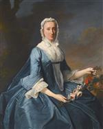 Allan Ramsay  - Bilder Gemälde - Portrait of Miss Finch holding a Garland of Flowers