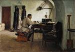 Bild:Der Schriftsteller Leo Tolstoj in seinem Schreibzimmer