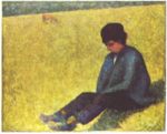 Georges Seurat - Bilder Gemälde - Auf einer Wiese sitzender Knabe