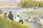 Georges Seurat - Bilder Gemälde - Badende und weißes Pferd im Fluss
