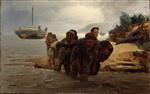 Ilya Efimovich Repin  - Bilder Gemälde - Wolgatreidler, eine Furt durchwatend