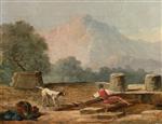Hubert Robert - Bilder Gemälde - A Boy and a Dog Among Ruins