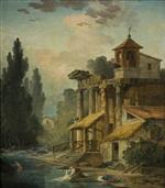 Hubert Robert - Bilder Gemälde - A Caprice with a Hermitage