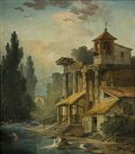 Hubert Robert  - paintings - A Caprice with a Hermitage