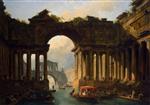 Hubert Robert - Bilder Gemälde - Architectural Landscape with a Canal