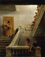 Hubert Robert - Bilder Gemälde - Distributing Milk at St. Lazare Prison