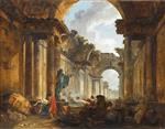 Hubert Robert  - Bilder Gemälde - Imaginary View of the Grand Gallery of the Louvre in Ruins