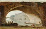 Hubert Robert  - Bilder Gemälde - Imaginary View of the Louvre through the Arch of a Bridge