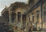 Hubert Robert  - Bilder Gemälde - Interior of the Temple of Diana at Nîmes