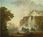 Hubert Robert  - Bilder Gemälde - Landscape with Painters near a Waterfall