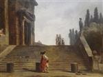 Hubert Robert  - Bilder Gemälde - Monuments and Ruins by a Grand Staircase