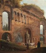 Hubert Robert  - Bilder Gemälde - Roman Ruins with Laundresses