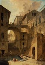 Hubert Robert  - Bilder Gemälde - Stairway of the Washerwomen