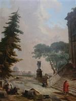 Hubert Robert  - Bilder Gemälde - Terrasse d’un palais à Rome