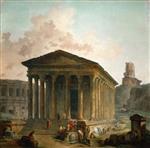 Hubert Robert  - Bilder Gemälde - The Maison Carree with the Amphitheatre and the Tour Magne at Nimes
