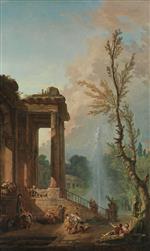Hubert Robert  - Bilder Gemälde - The Portico of a Country Mansion