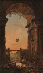 Hubert Robert  - Bilder Gemälde - The Return of the Cattle