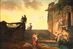 Hubert Robert  - Bilder Gemälde - Washerwomen at the Fountain