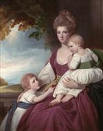 George Romney  - Bilder Gemälde - Portrait of Anne, Mrs Charles Hawkins, with her children Caesar and Louisa Anne