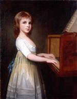 George Romney  - Bilder Gemälde - Portrait of Miss Margaret Casson at the Piano