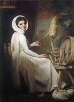George Romney  - Bilder Gemälde - The Spinstress Lady Emma Hamilton at the Spinning Wheel