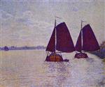 Theo van Rysselberghe - Bilder Gemälde - Barges on the River Scheldt