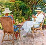 Theo van Rysselberghe  - Bilder Gemälde - Maria and Elizabeth van Rysselberghe Knitting in the Garden