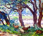 Theo van Rysselberghe  - Bilder Gemälde - Peach Trees in Blossom, Cork Oaks and Goats