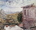 Max Slevogt  - Bilder Gemälde - Landschaft Neukastel, mit Stilleben auf der Terrasse