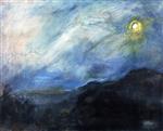 Bild:Moonlit NIght at Neukastel - View of the Madenburg by Moonlight