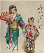 Max Slevogt  - Bilder Gemälde - Porträt der Sada Yakko mit japanischem Kind