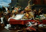 Frans Snyders  - Bilder Gemälde - Stilleben mit dem Affen auf dem Stuhle