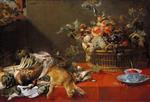 Frans Snyders  - Bilder Gemälde - Stilleben mit Früchtekorb, Jagdbeute und Gemüse