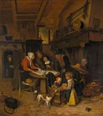 Jan Havicksz Steen - Bilder Gemälde - A Scene in a Peasant Kitchen with a Servant Laying the Cloth