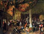 Jan Havicksz Steen - Bilder Gemälde - A Village Wedding Feast with Revellers and a dancing Party