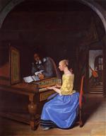 Jan Havicksz Steen - Bilder Gemälde - A Young Woman Playing a Harpsichord to a Young Man