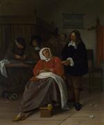 Jan Havicksz Steen - Bilder Gemälde - An Interior with a Man Offering an Oyster to a Woman