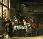 Jan Havicksz Steen - Bilder Gemälde - As the Old Ones Sing, So the Young Ones Pipe