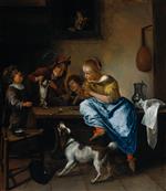 Jan Havicksz Steen - Bilder Gemälde - Children Teaching a Cat Dancing