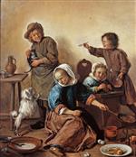 Jan Havicksz Steen  - Bilder Gemälde - Kitchen Scene with Maid and Children