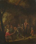 Jan Havicksz Steen  - Bilder Gemälde - Peasants merry-making outside an Inn, and a Seated Woman taking the Hand of an Old Man
