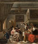 Jan Havicksz Steen  - Bilder Gemälde - The Adults Sing whilst the Children Squeal