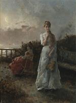 Alfred Emile Stevens  - Bilder Gemälde - Evening by the Sea