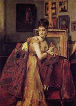 Alfred Emile Stevens  - Bilder Gemälde - Lady with an Indian Shawl
