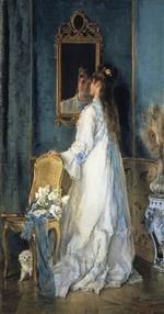 Alfred Emile Stevens  - Bilder Gemälde - Mädchen vor dem Spiegel
