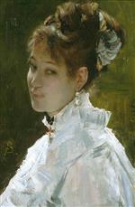 Alfred Emile Stevens  - Bilder Gemälde - Portrait of a Young Woman