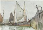 Henry Scott Tuke - Bilder Gemälde - A Lowestoft trawler coming alongside the quay